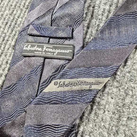 Vintage Salvatore Ferragamo Silk Tie Black Woven Stripe Designer Made‎ in Italy